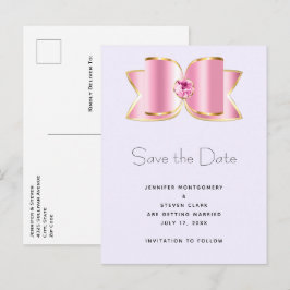 Pink Glam Bow mit Center Gemstone Save the Date Einladungspostkarte