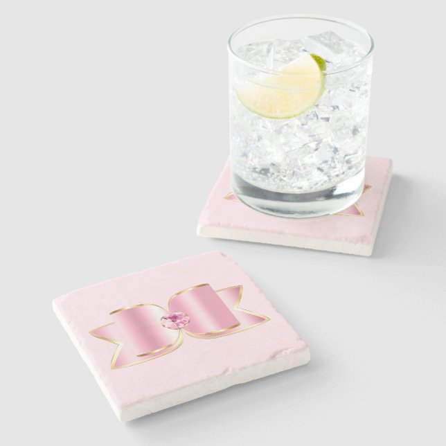 Pink Glam Bow mit Center Gemstone Steinuntersetzer (Seitenansicht)