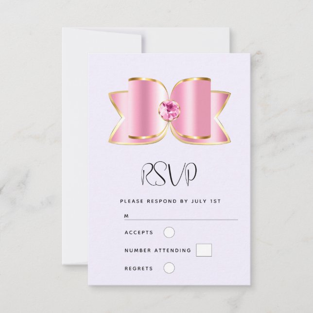 Pink Glam Bow mit einer Mittelsteinzeitung RSVP Karte (Vorderseite)