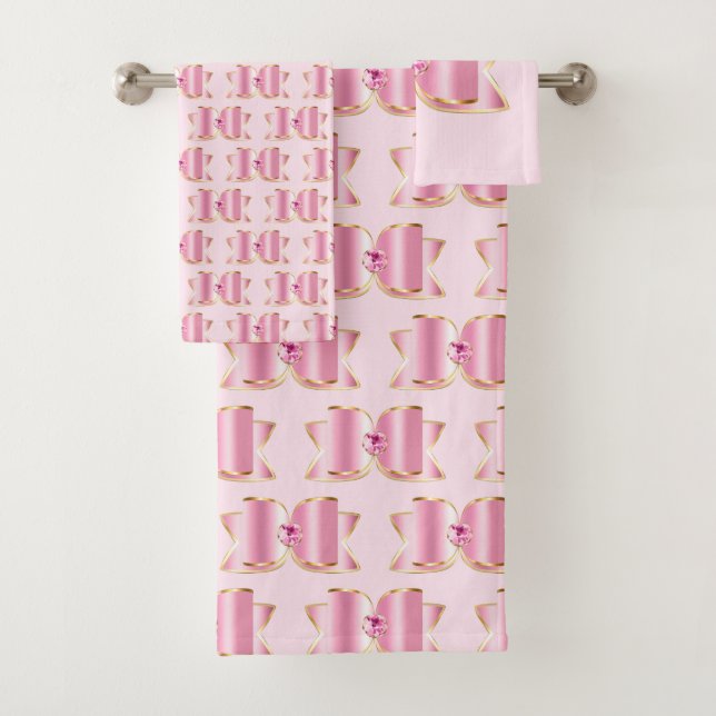 Pink Glam Bow mit Mittelsteingebäude Badhandtuch Set (Insitu)