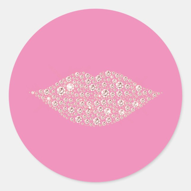 Pink Glam Diamond Lips Kiss Runder Aufkleber (Vorderseite)
