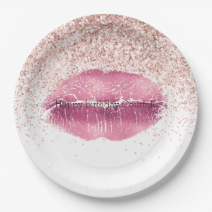 Pink Glam Glitz Glitzer Lippenstufen Pappteller