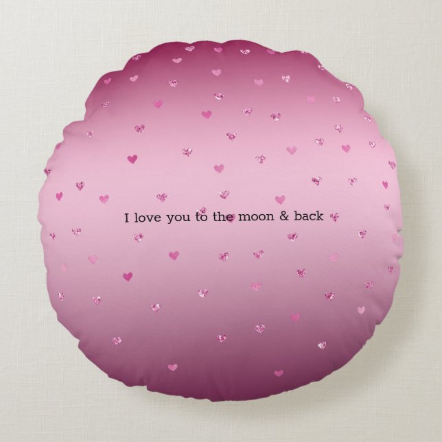 Pink Glam Glitzer Hearts Rundes Kissen (Vorderseite)