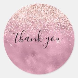 Pink Glam Glitzy Glitzer Vielen Dank Runder Aufkleber