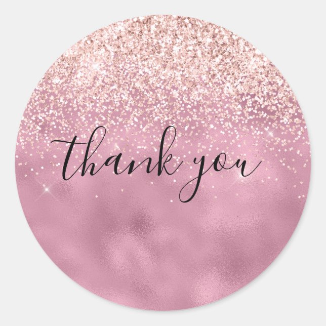 Pink Glam Glitzy Glitzer Vielen Dank Runder Aufkleber (Vorderseite)