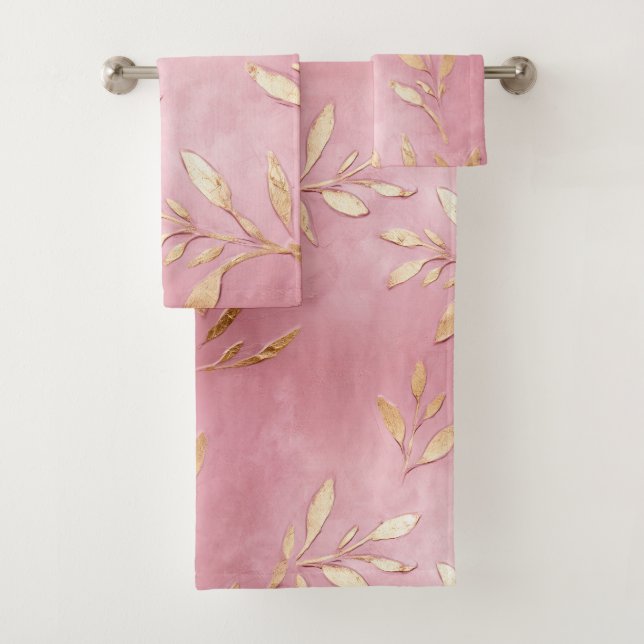Pink Glam Gold Blätter Badhandtuch Set (Insitu)