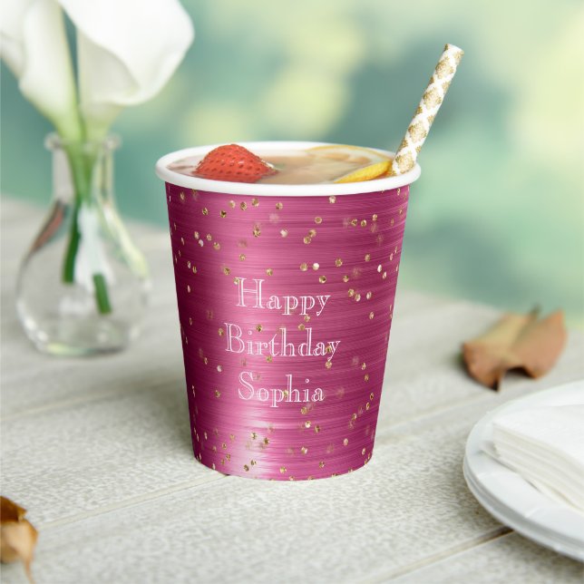 Pink Glam Gold Sparkle Confetti Geburtstag Pappbecher (In Situ)