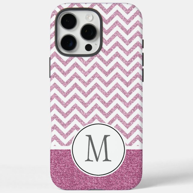 Pink Glam Imitate Glitzer Zickzack iPhone 16 Pro Max Hülle (Rückseite)