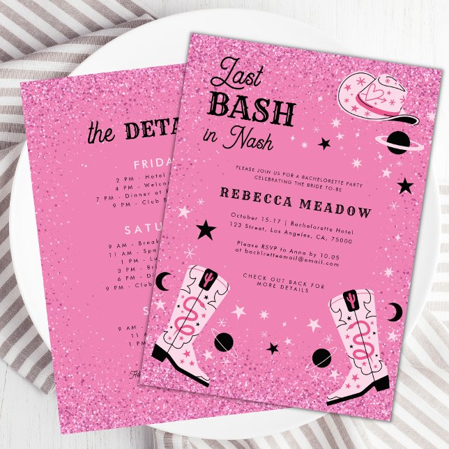 Pink Glam Last Bash Nash Nashville Bachelorette Einladung (Von Creator hochgeladen)