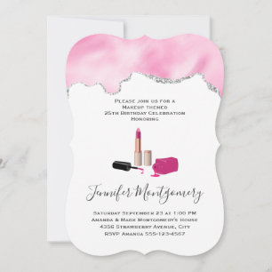 Pink Glam Lippenstift und Nagellack Schönheitsthem Einladung