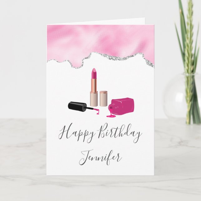 Pink Glam Lipstick & Nail Polnische Schönheit Gebu Karte (Vorderseite)