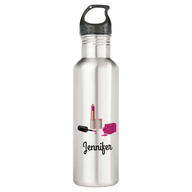 Pink Glam Lipstick & Nail Polnische Schönheit Them Edelstahlflasche (Vorderseite)