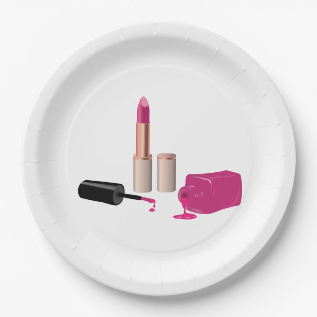 Pink Glam Lipstick & Nail Polnische Schönheit Them Pappteller (Vorderseite)