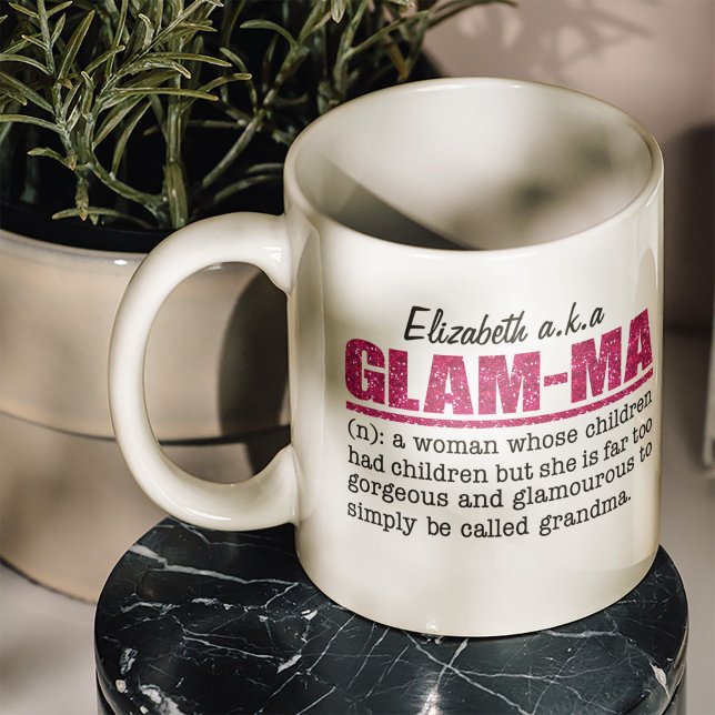 Pink Glam Ma - Oma Kaffeetasse (Show your inner diva and forever glam attitude with this faux glitter hot pink Glam-Ma mug.)