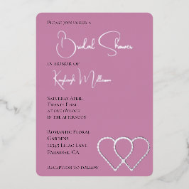 Pink Glam Pearl Two Hearts Brautparty Folieneinladung