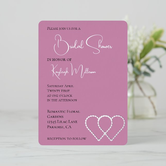 Pink Glam Pearl Two Hearts Brautparty Folieneinladung (Stehend vorne)