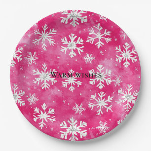 Pink Glam Snowflakes Weihnachten Pappteller