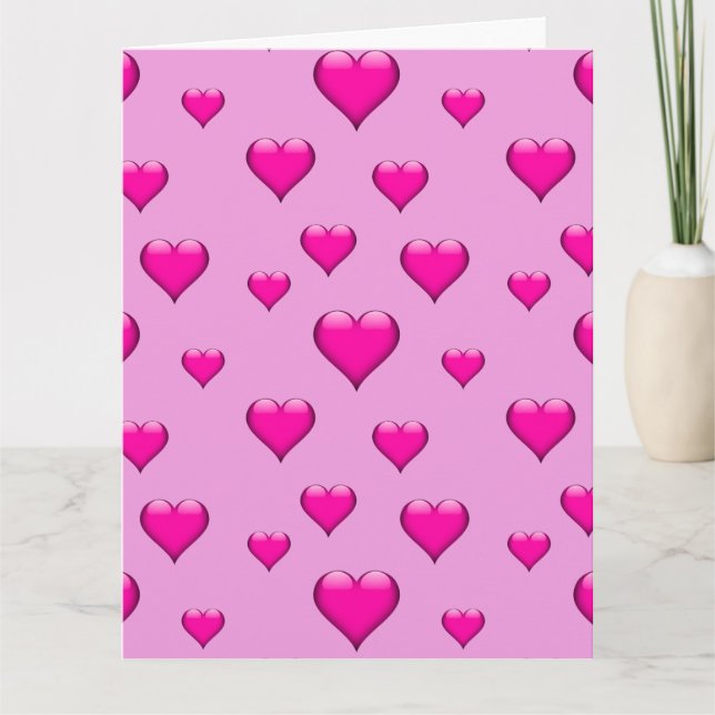 Pink Glass Heart gepolstert Vertikal anpassbar Karte (Vorderseite)