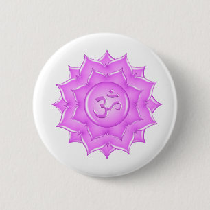 Pink Glass Lotus Blume Om Symbol Zeichnend Button