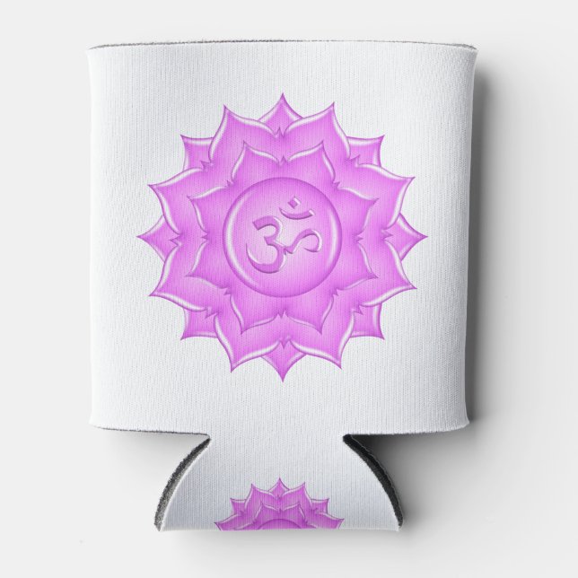 Pink Glass Lotus Blume Om Symbol Zeichnend Dosenkühler (Vorderseite)