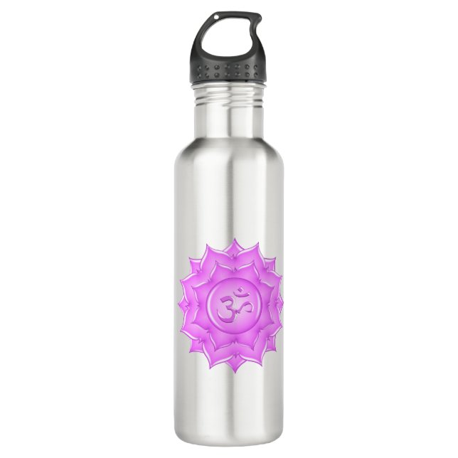 Pink Glass Lotus Blume Om Symbol Zeichnend Edelstahlflasche (Vorderseite)