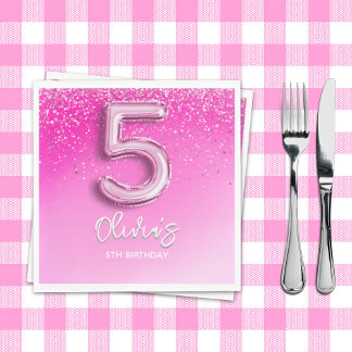 "Pink Glitter 5th Birthday Napkins – Five and Fabu Serviette