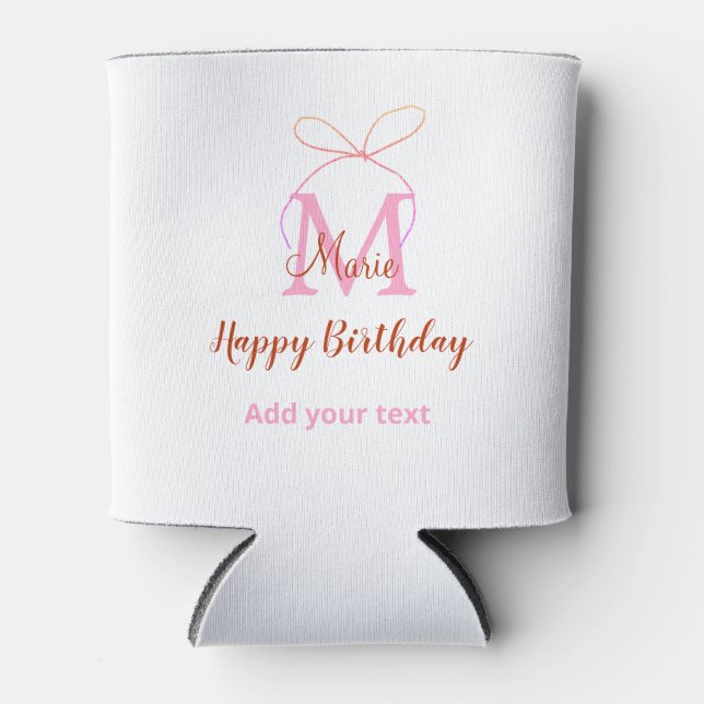 Pink glitter bow add name letter monogram birthday dosenkühler (Vorderseite)