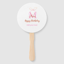 Pink glitter bow add name letter monogram birthday fächer