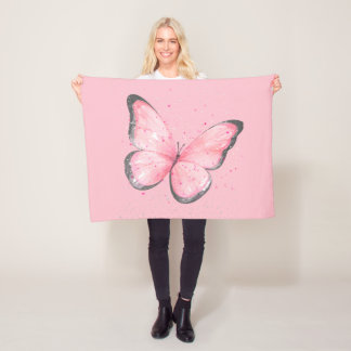 pink glitter butterfly fleecedecke