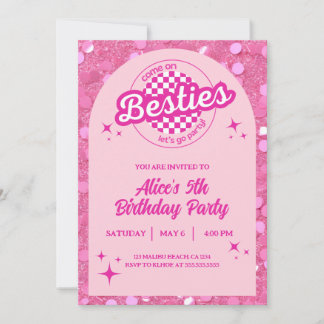 Pink Glitter Doll Themed Birthday Invitation Einladung