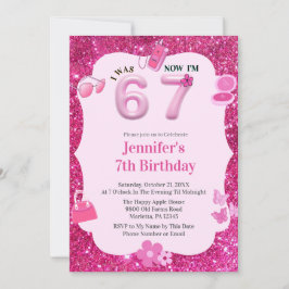 Pink Glitter Girl 7th Birthday Was 6 Now 7 Einladung