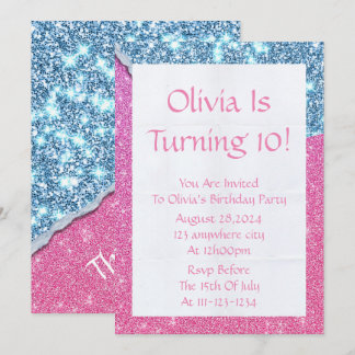 PINK GLITTER GIRL BIRTHDAY INVITATION EINLADUNG