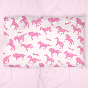 Pink Glitter Horse Pattern Little Girl First Name Kissenbezug