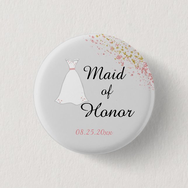 Pink Glitter Maid of Honor Button (Vorderseite)