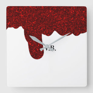 Pink glitter sparkle art design add name text quadratische wanduhr