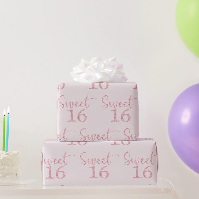 Pink Glitter Sweet 16 Geschenkpapier (Partygeschenke)