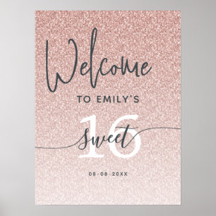 Pink Glitter Sweet 16 Willkommensschild Poster