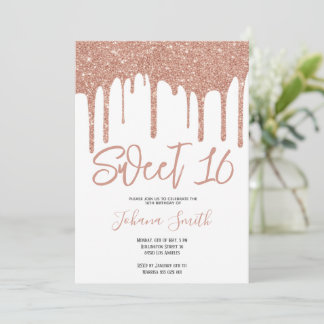 Pink Glitter Sweet Sixteen Girl Birthday Party Einladung