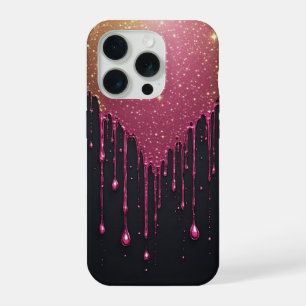 Pink Glitter-Tropf mit funkelnden Sternen iPhone 15 Pro Hülle