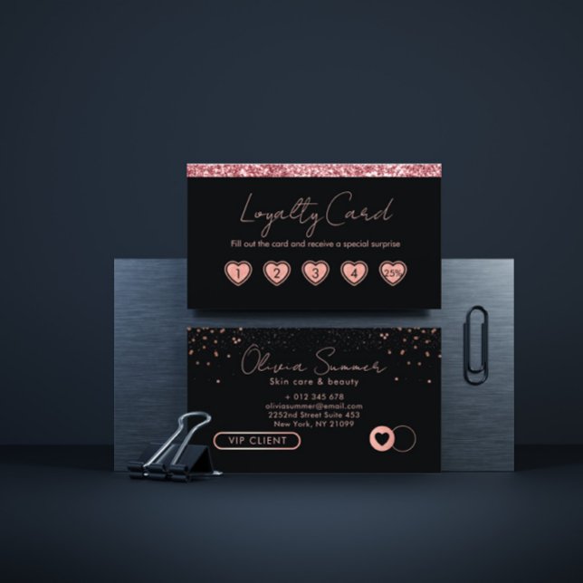 Pink Glittering Hearts Loyalty Card Visitenkarte (Von Creator hochgeladen)