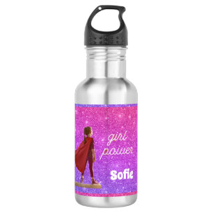 PINK GLITTERY MÄDCHEN POWER WASSERFLASCHE