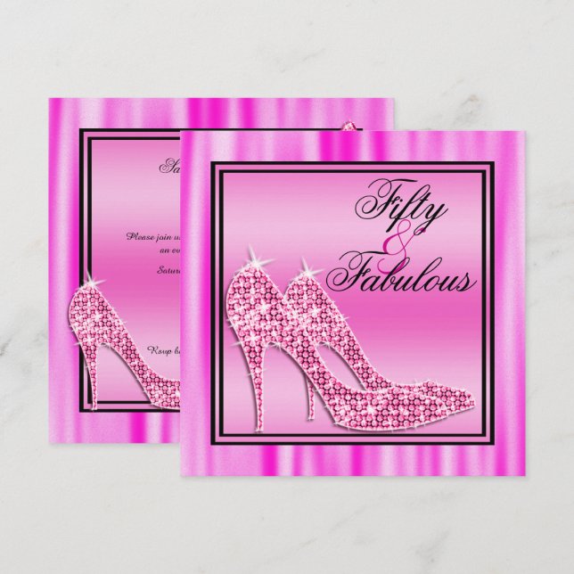 Pink Glittery Stilettos & Music Fabulous 50 Einladung (Vorne/Hinten)