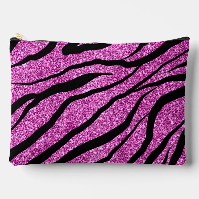 Pink Glittery Zebra Stripes Muster Zubehörtasche (Vorderseite)