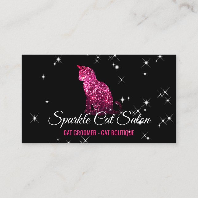 Pink Glitz Glam Starlust Cat Visitenkarte (Vorderseite)