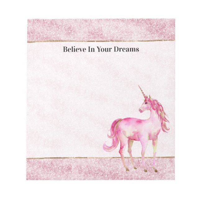 Pink Glitz Glitter Unicorn Notizblock (Vorderseite)