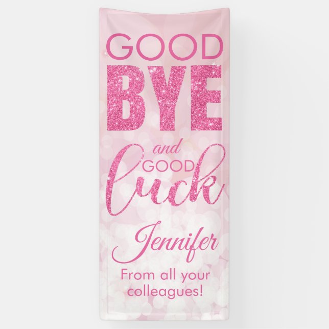 Pink Glitzer Auf Wiedersehen und Viel Glück Banner (Vertikal)