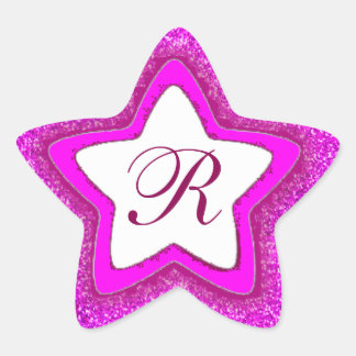 Pink-Glitzer-Aufkleber für Monogramm Stern-Aufkleber