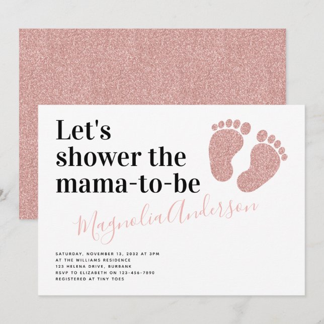 Pink Glitzer Baby Feet Babydusche Einladung (Vorne/Hinten)