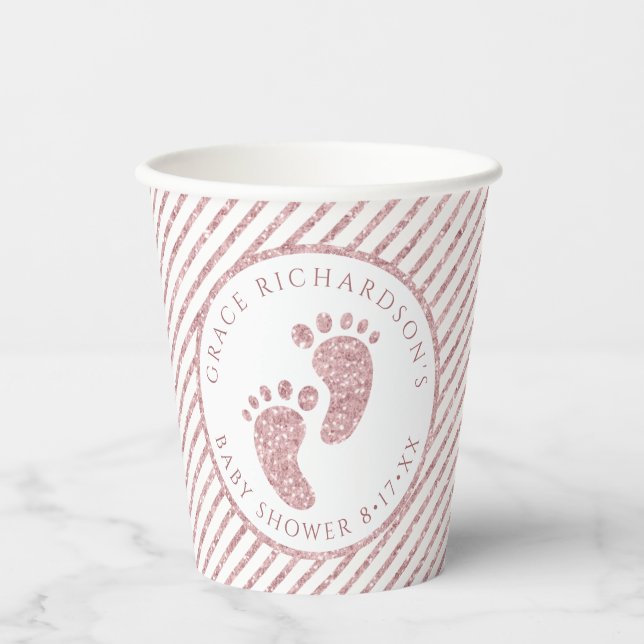 Pink Glitzer Baby Feet Babydusche Personalisiert Pappbecher (Vorderseite)