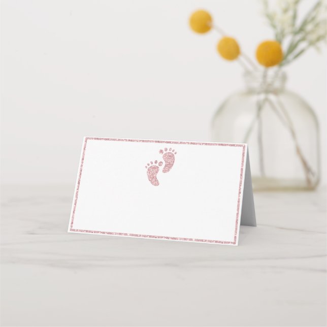 Pink Glitzer Baby Feet Babydusche Zelt Platzkarte (Vorderseite)
